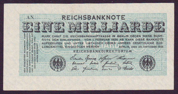 1923 Germany 1 Billion Mark (small) L000519